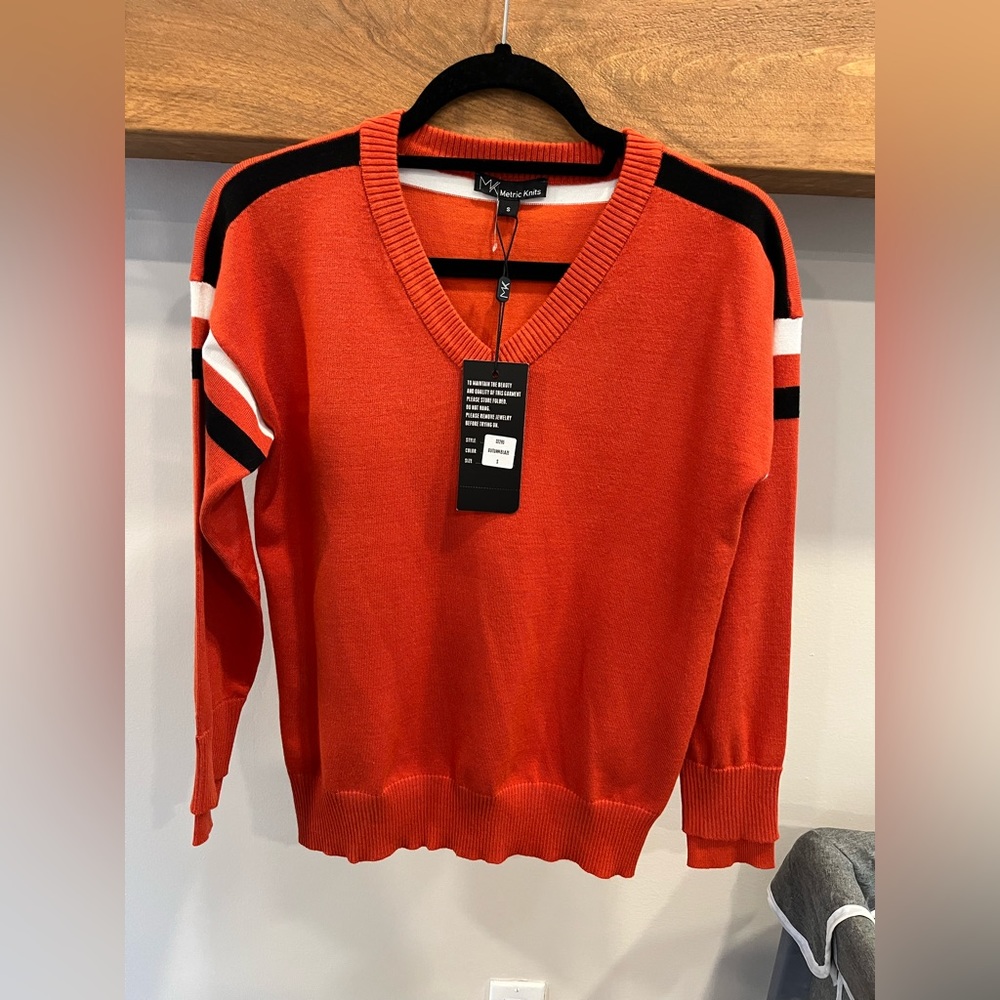 Metric Knits Accent Stripe VNeck Sweater